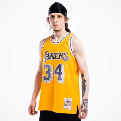 Mitchell & Ness 75th Anniversary Swingman Jersey Shaquille O'Neil Los Angeles Lakers Light Gold - Žlté - Dres